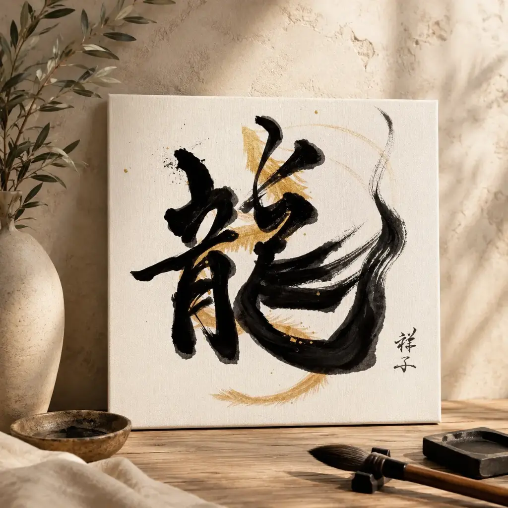 Original Kalligraphie – Drache 龍