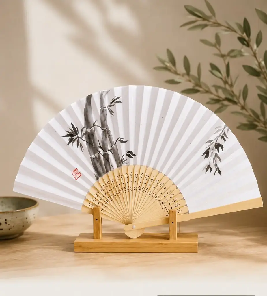 Handbemahlter Fächer - Bamboo
