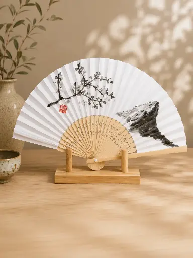 Handbemahlter Fächer - Fuji & Pflaumenblüten